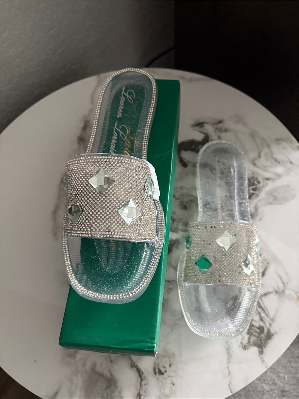 Lauren Lorraine Silver Crystal Slide Sandals